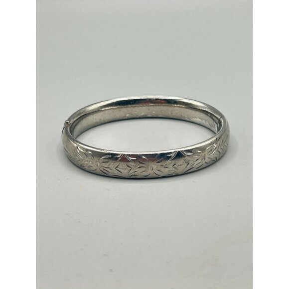 Vintage Crafmere Bracelet Sterling Silver Etched Hinged Bangle Minimalist Design - Picture 2 of 10